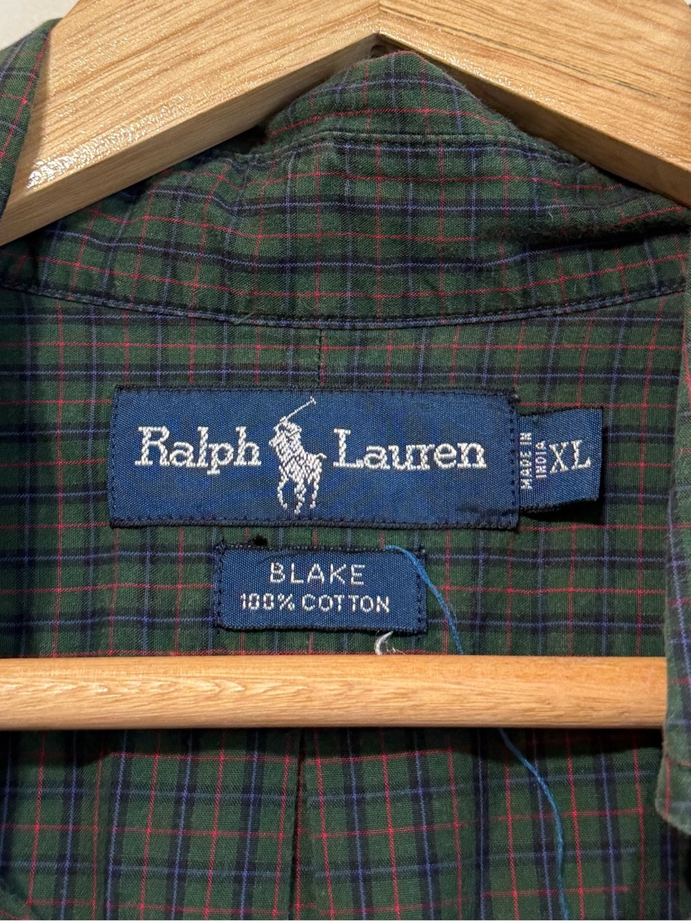 Ralph Lauren Plaid Oversized Button Down Shirt Size Large XL Women’s Green Blue - Picture 3 of 8